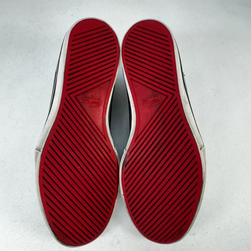 LACOSTE 'Ampthill LCR' Mens Size 9.5 US Shoes Black Leather Red & White Sole
